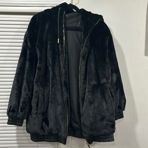 Zara leather trim fur coat